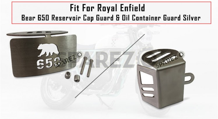 Fit For Royal Enfield Bear 650 Reservoir Cap Guard and Oil Container Guard Silver - SPAREZO